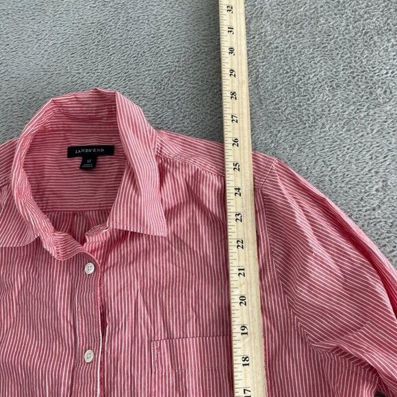 Lands End Womens Red & White Striped Cotton Button-UpShirt Size L 3840 - Picture 5 of 8